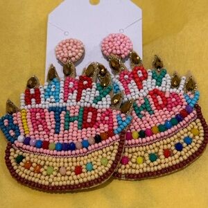 Defective Colorful Beaded Happy Birthday Earrings